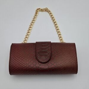 HOBO Burgundy/ Maroon Faux-Croc Chain Handle Clutch